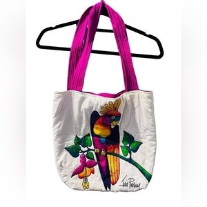 Julia Pinkham Vintage Parrot Pink and White Tote Bag Purse